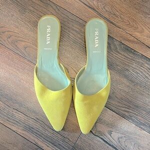 Prada Yellow Pointed-Toe Slide Flats
